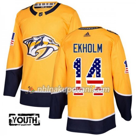 Nashville Predators Dresy Mattias Ekholm 14 2017-2018 USA Flag Fashion Zlatá Adidas Authentic - Dětské Nashville Predators Dresy Mattias Ekholm 14 2017-2018 USA Flag Fashion Zlatá Adidas Authentic - Dětské